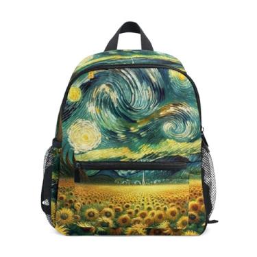 Imagem de Sunflowers Starry Night Simple Modern Kids Backpack 10x4x12 In, Baby Boy Backpack with Water Bottle Pockets, Whistle Buckle