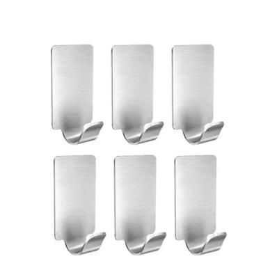 Imagem de Prateleiras suspensas 6 pçs pequenos ganchos pegajosos autoadesivos de aço inoxidável vara ganchos para paredes pendurado casaco toalha chaves sacos cozinha casa