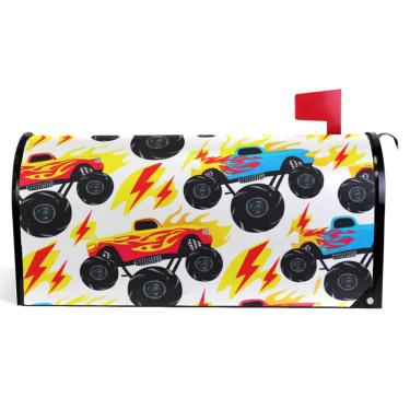 Imagem de TSENQUE Capas decorativas para caixa de correio de desenho animado Monster Trucks caixa de correio magnética de outono vinil decorações de caixa de correio moderna tamanho grande 64,5 x 52,8 cm