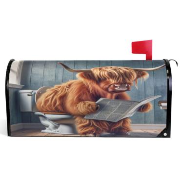 Imagem de TSENQUE Capas de caixa de correio magnéticas decorativas fofas vaca Highland Fall Mail Box Wrap Vinyl Farmhouse Mailbox Decorações Outdoor Tamanho padrão 52,6 x 45,8 cm