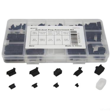 Imagem de IEUYO Kit de plugue universal antipoeira de silicone para USB C/A micro USB Lightning Ethernet RJ45 HDMI DP SFP computador PC laptops telefones dispositivos de áudio eletrônicos preto 10 tamanhos 100