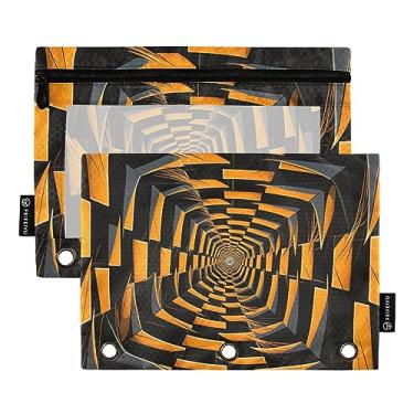 Imagem de Bolsa com zíper retângulos metálicos geométricos espirais para fichário de 3 anéis, organizador de fichário, material escolar universitário, pacote com 2