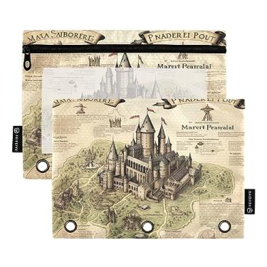 Imagem de Bolsa para lápis Masterful Castle Map para fichário de 3 anéis, bolsas de lápis de 3 furos, escritório, pacote com 2