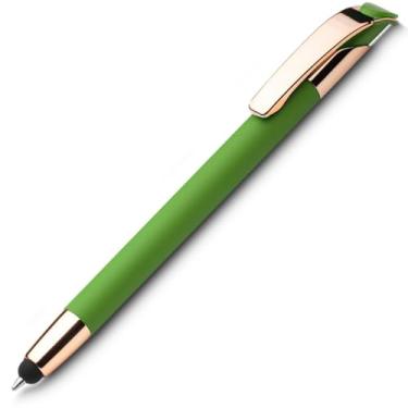 Imagem de Caneta esferográfica em metal Emborrachada com ponta touch escrita em azul. Design moderno e Anotações (Verde 1)