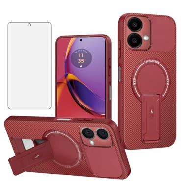Imagem de Asuwish Capa de celular para Motorola Moto G84 5G Capa magnética de fibra de carbono com protetor de tela de vidro temperado e suporte protetora, fina, macia, rígida, fina, acessórios G 84 2023