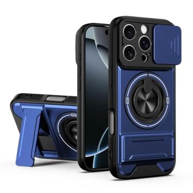 Imagem de SORAKA Capa para iPhone 16 Pro com suporte,proteção de lente com janela e capa dupla de PC e TPU compatível com suporte magnético para carro