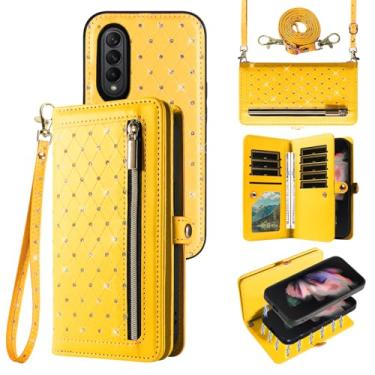 Imagem de Asuwish Capa de telefone para Samsung Galaxy Z Fold 3 5G 2021 carteira com zíper destacável capa magnética alça transversal bling flip suporte para cartão de crédito ZFold3 Z3 Fold3 3Z ZFold35G