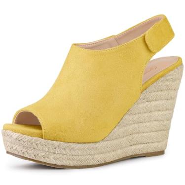 Imagem de Perphy Sandálias femininas de salto plataforma alpargatas, Amarelo, 36