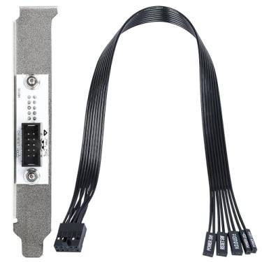 Imagem de VORZOKISPL Cabo de extensão de interruptor de alimentação PC com suporte PCIe (30 cm), adaptador de conector de painel frontal de 9 pinos – compatível com gabinetes de torre média e completa