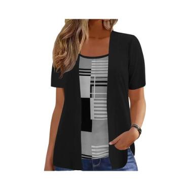 Imagem de Camiseta Elegante plus Size Com Estampa Geométrica, Design Casual De V