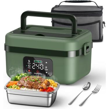 Imagem de ODSD Lancheira elétrica sem fio para adultos, 16.000 mAh, recarregável, autoaquecedor, aquecedores de alimentos com temporizador e aquecimento ajustável, recipiente de 1 litro com bolsa isolada para