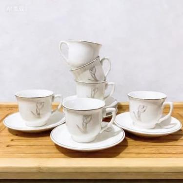 Imagem de Jogo de Xícaras com Pratos de Cerâmica – Design Elegante com Detalhes Decorativos, Conjunto para Café e Chá, Ideal para Reuniões Domésticas e Presentes (X104 (95mL))