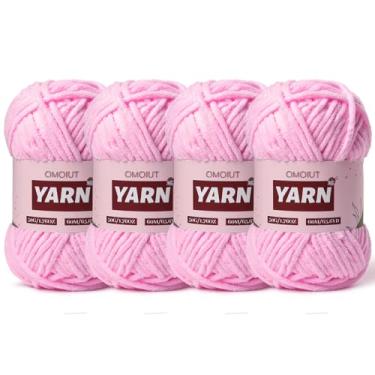 Imagem de 4 pacotes de fios de crochê grosso de chenille de pelúcia - fio de bebê para crochê macio - fios de veludo para artesanato em cobertores - fios fofos amigurumi 200 g (4 rosa escuro)