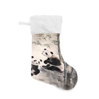 Imagem de ATTX Meias de Natal de bambu de panda chinês, suportes de presente brancos de punho de pelúcia para decorações de festas de fim de ano (17,7 polegadas, 1 pacote) #278