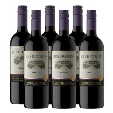 Imagem de Kit 6 Vinhos Chileno Tinto Seco Merlot Concha Y Toro Reservado 750ml