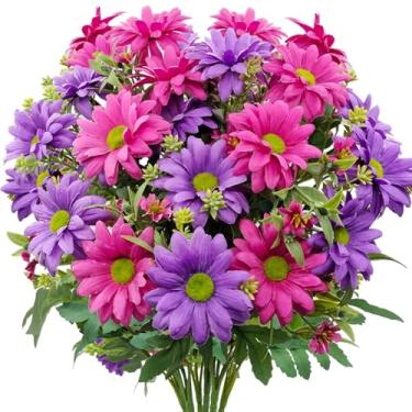 Imagem de BRIGEA 6 pacotes de flores artificiais para atividades ao ar livre, flores silvestres resistentes a UV, margaridas falsas, seda, para varanda, pátio, jardim, casa, cozinha, mesa, decoração (mistura