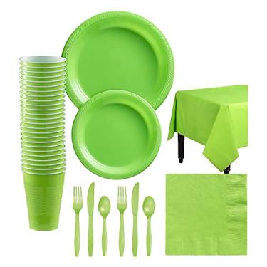 Imagem de Descartável para 20 Convidados Utensílios de Jantar Papel Descartáveis com Pratos Plástico Garfos Faca Colheres Copos Guardanapos Toalha Mesa Festa Fe
