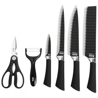 Imagem de Conjunto de facas para churrasco em aço inoxidável antiaderente profissional (Preto)