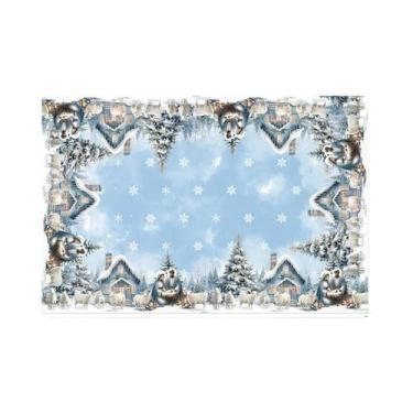 Imagem de Toalha De Mesa Vintage De Natal Com Boneco De Neve Dourado Decorações 