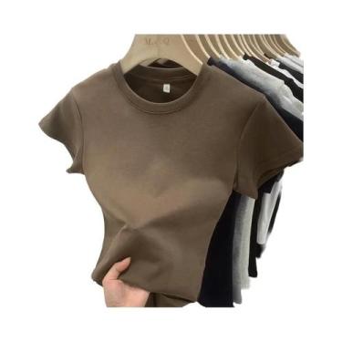 Imagem de Camiseta Feminina Slim Fit De Algodão Com Decote Redondo E Manga Curta