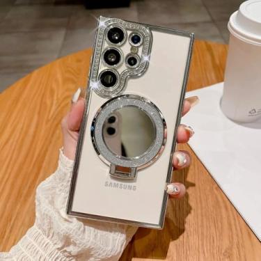 Imagem de Capa espelhada de luxo com revestimento de diamante para Samsung S24 S25 Ultra, para Samsung Galaxy S23 S22 Ultra Plus A16 A06 A55 A54, prateada, para Samsung A24