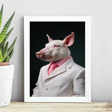 Imagem de Quadro Decorativo Porco Elegante 24X18Cm - Com Vidro