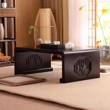 Imagem de Mesa de centro baixa mesa de café de madeira pequena mesa japonesa para sentar no chão, sala de jantar, decoração de casa (cor: Cor carbonizada, tamanho