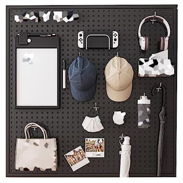 Imagem de Kit organizador de parede com 10 ganchos de metal preto - Solução de armazenamento versátil para quarto, escritório, banheiro, garagem e bancada de trabalho - Painel de exibição de 100 x 50 cm
