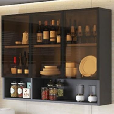 Imagem de Armário de armazenamento montado na parede - Organizador de cozinha e banheiro de porta de vidro, armário de parede de madeira maciça para varanda e vaso sanitário, 105 x 30 x 80 cm - Solução de