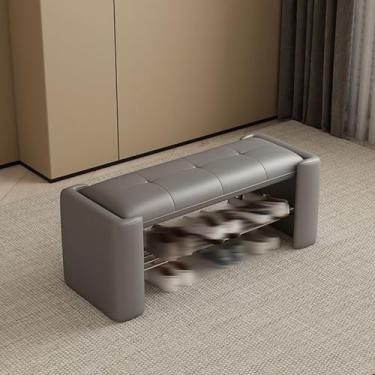 Imagem de Banco de armazenamento de sapatos estofado moderno – elegante porta de entrada e sapateira para sala de estar, quarto, corredor, fim da cama - cinza, 80 cm, banco e organizador perfeito para troca