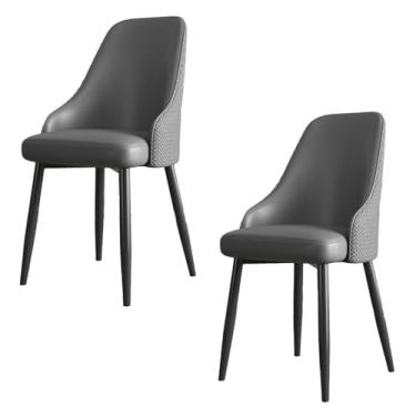 Imagem de Conjunto de 2 cadeiras de jantar estofadas modernas com pernas de metal preto, assento de couro sintético macio, encosto curvado - Mobiliário elegante de cozinha e sala de jantar