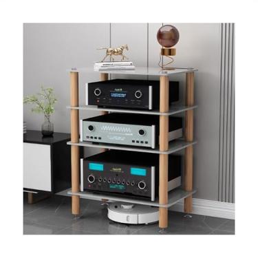Imagem de Gabinete estéreo AV suporte de áudio torre de áudio-vídeo prateleira de áudio leitor de gravação, gabinete de armazenamento de mídia, para reuniões, sala de estar, sala de gravação (branco, 60 x 40 x