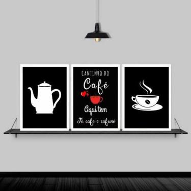 Imagem de Kit 3 Quadros Para Cantinho Do Café 24X18Cm - Madeira Branca