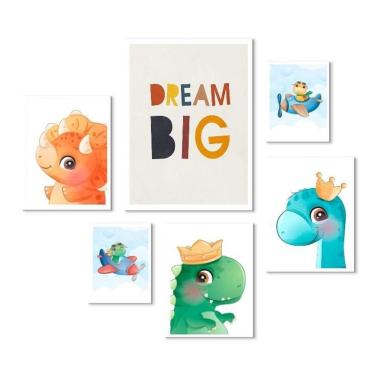 Imagem de Composição 6 Quadros Quarto Infantil Dino Baby - Com Vidro