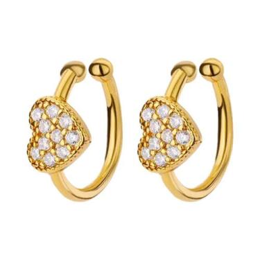 Imagem de Brincos De Coração Em Zircônia Dourada Para Mulheres, Joias De Moda Em