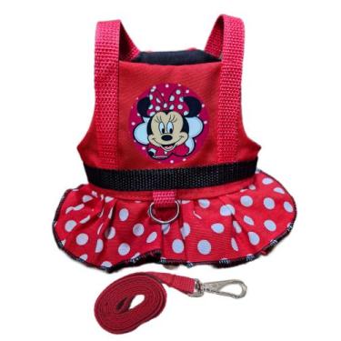 Imagem de Coleira Peitoral com guia para Cachorro porte médio Minnie Vermelha Ta