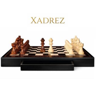 Imagem de Jogo de Xadrez profissional Em Madeira com Gaveta 38x38cm