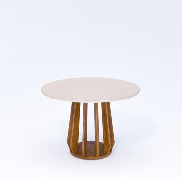Imagem de Mesa de Jantar Redonda em Mdf e Vidro Pitanga Natuame 109cm Madeira/Off White