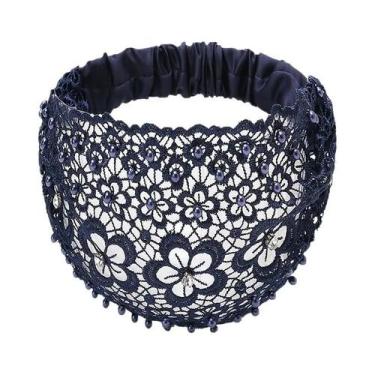 Imagem de Tiara Feminina Estilo Boêmio Cáqui Com Pérolas Falsas E Flores Vazadas