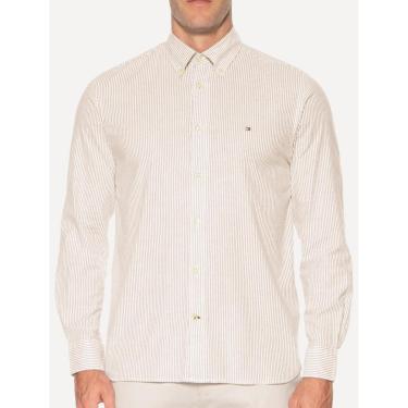Imagem de Camisa Tommy Hilfiger Masculina Regular Oxford Striped Cáqui-Masculino