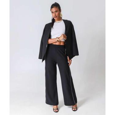 Imagem de Calça Feminina Crepe Pantalona Friso Marisa Preto-20041, Preto, M