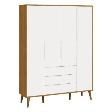 Imagem de Guarda Roupa Infantil Retrô Elfe Branco Acetinado Savana Amadeirado - 