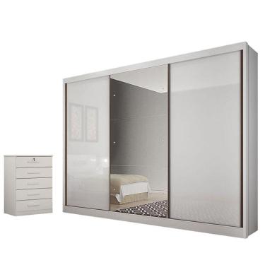 Imagem de Guarda Roupa Casal Sonetto com Espelho e Gaveteiro Suiça Neve - Novo Horizonte