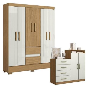 Imagem de Cômoda Londres e Guarda Roupa Casal Coimbra 2005138 Atacama Off White - Aramóveis