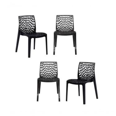 Imagem de Kit 4 Cadeiras Gruvyer em Plástico Preto para Sala de Jantar Cozinha e Jardim