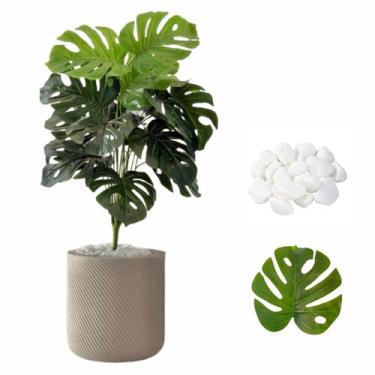 Imagem de Planta Costela de Adão Artificial + Vaso Bojo e Pedra Casa - Plandec