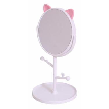 Imagem de Espelho Redondo Gatinho de Mesa com Porta Joias Maquiagem - Tesla Stor