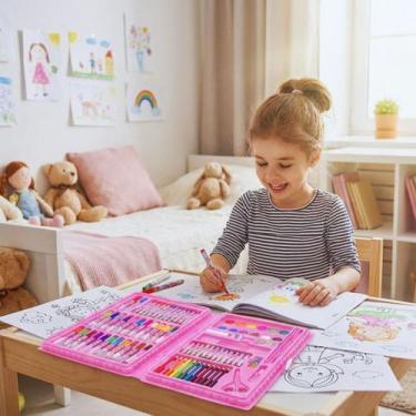 Imagem de Estojo Grande Completo Kit Escolar 86 Peças Maleta Pintura Desenhos Aq