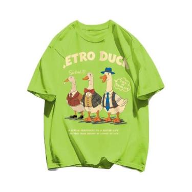 Imagem de Camisetas De Algodão Com Estampa De Pato Retro Para Homens, Soltas, Re
