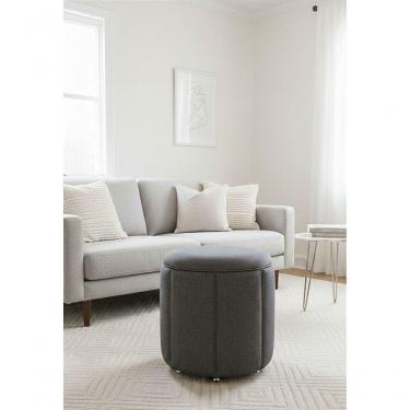 Imagem de Puff Redondo Baú Não é Segredo Debrum Linho Cinza Vazado 40x45 Ns0610